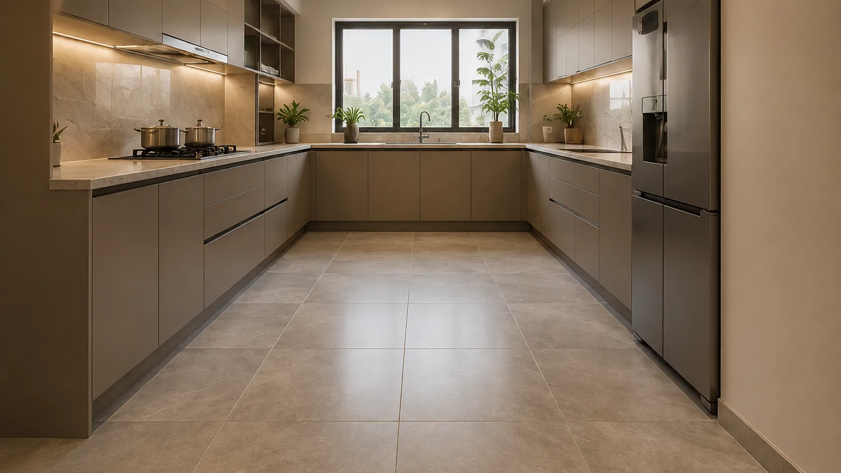 Modern Grey Stone-Look Flooring in Large Format Squares | Interior Design Idea by IndecSpace