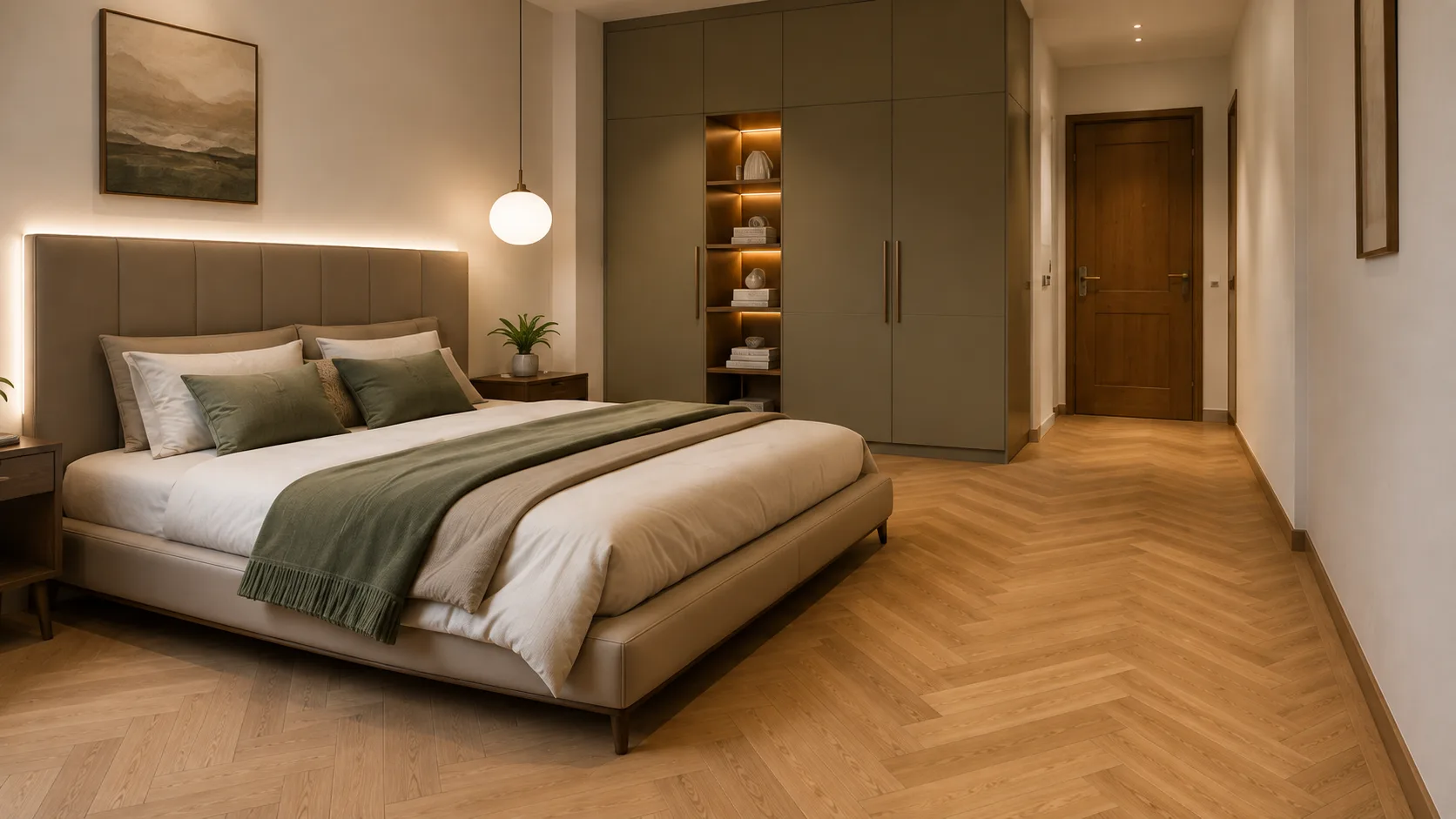 Natural Oak Herringbone Flooring in a Warm Contemporary Style | Interior Design Idea by IndecSpace