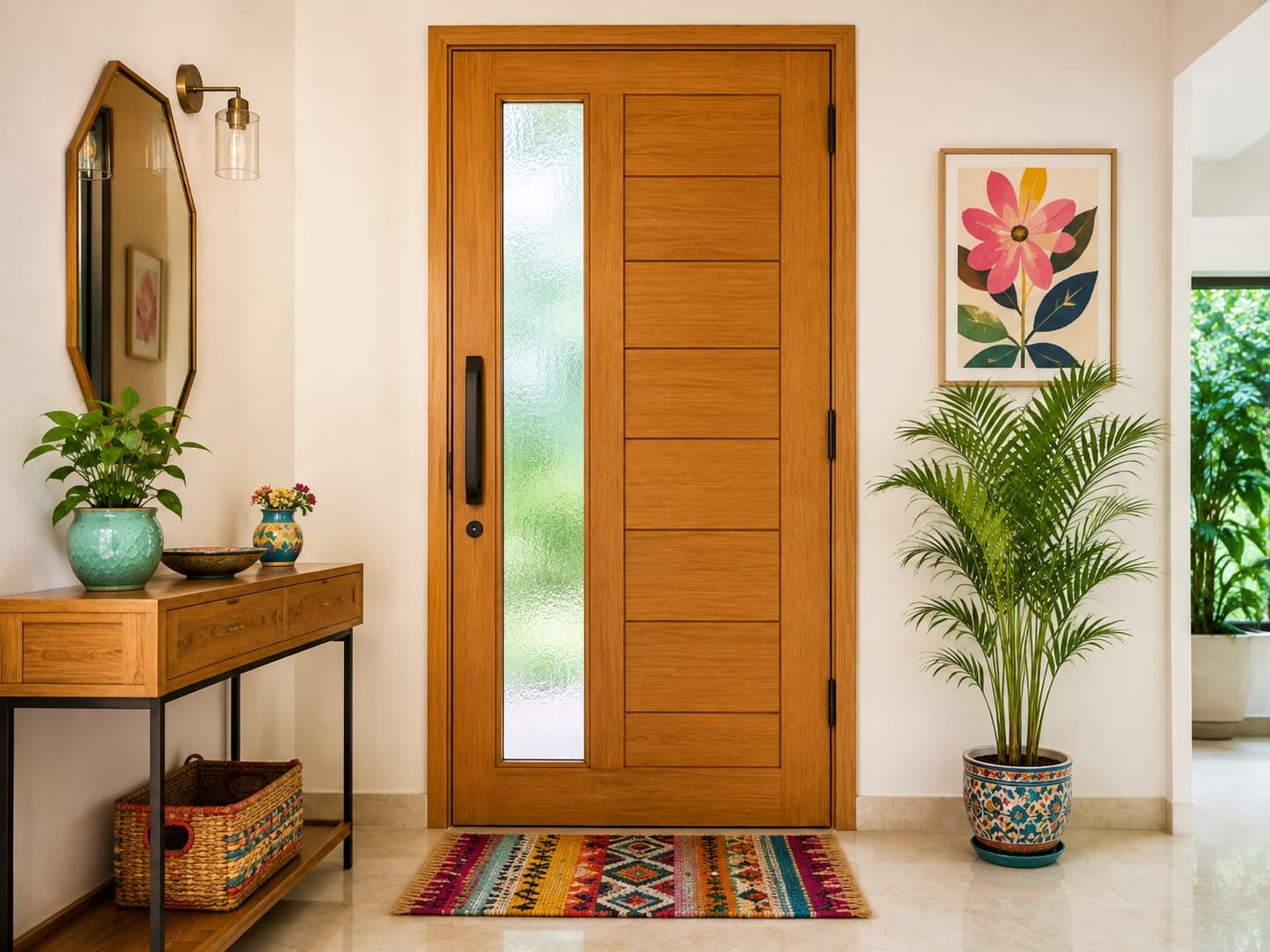 Contemporary Main Entrance Door in Fumed Oak with a Brass Inlay | Interior Design Idea by IndecSpace