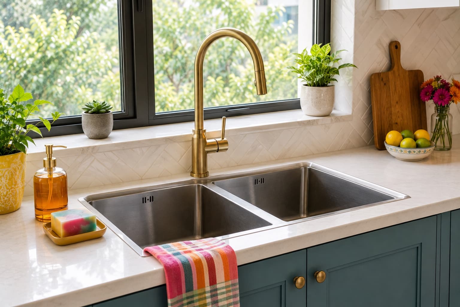 Stainless Steel Undermount Double Bowl Kitchen Sink | Interior Design Idea by IndecSpace