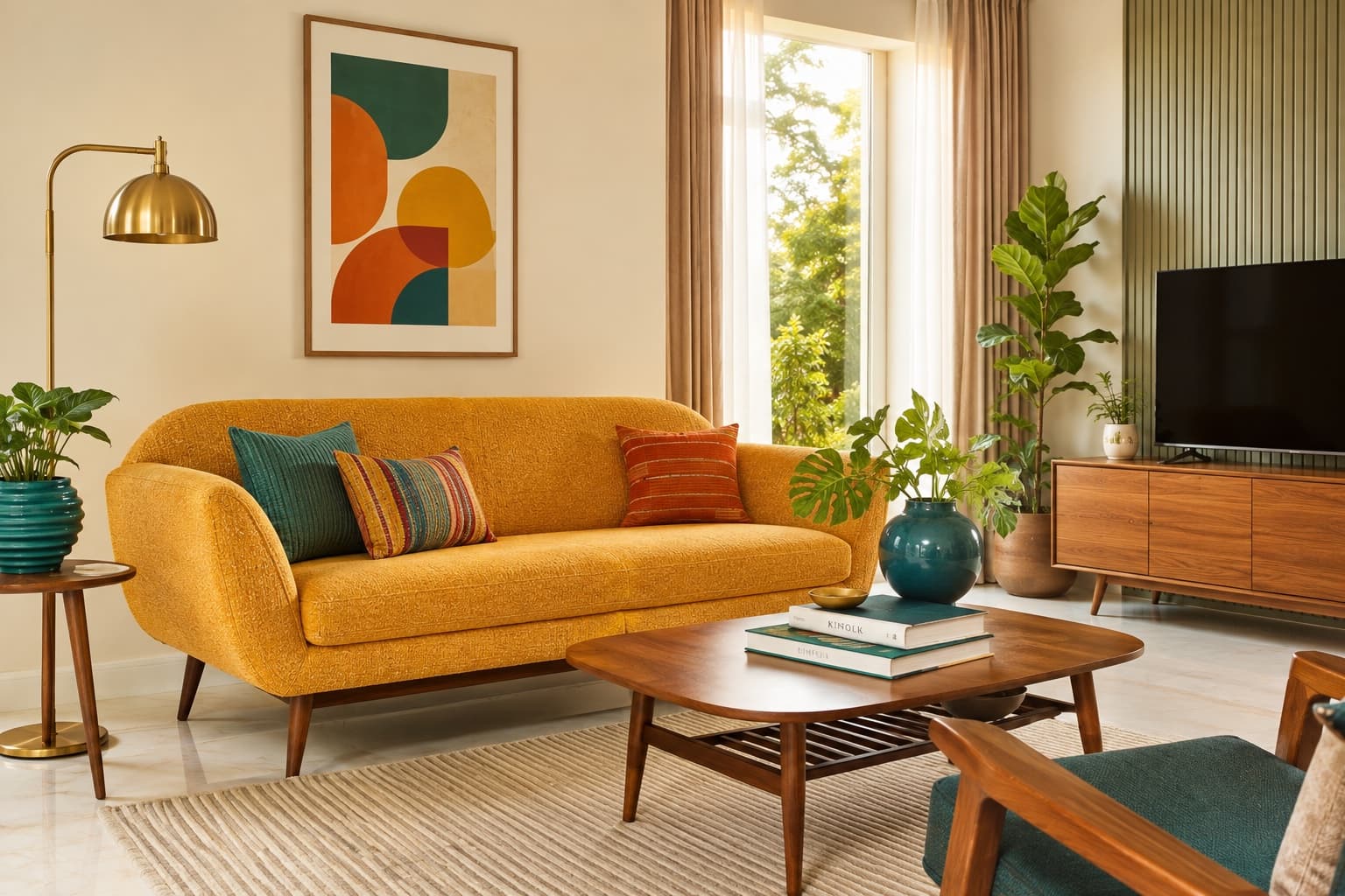 Modern Living Room Design with Colourful Sofa | Interior Design Idea by IndecSpace