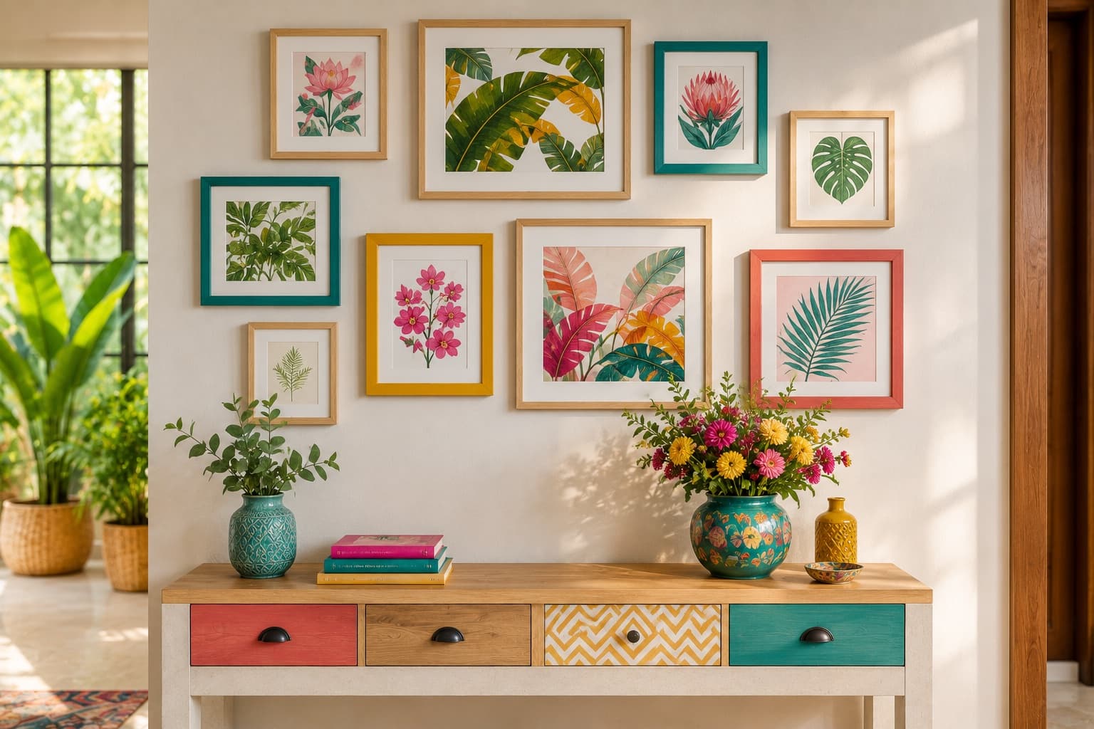 Contemporary Gallery Wall with Mixed Indian Art Frames | Interior Design Idea by IndecSpace