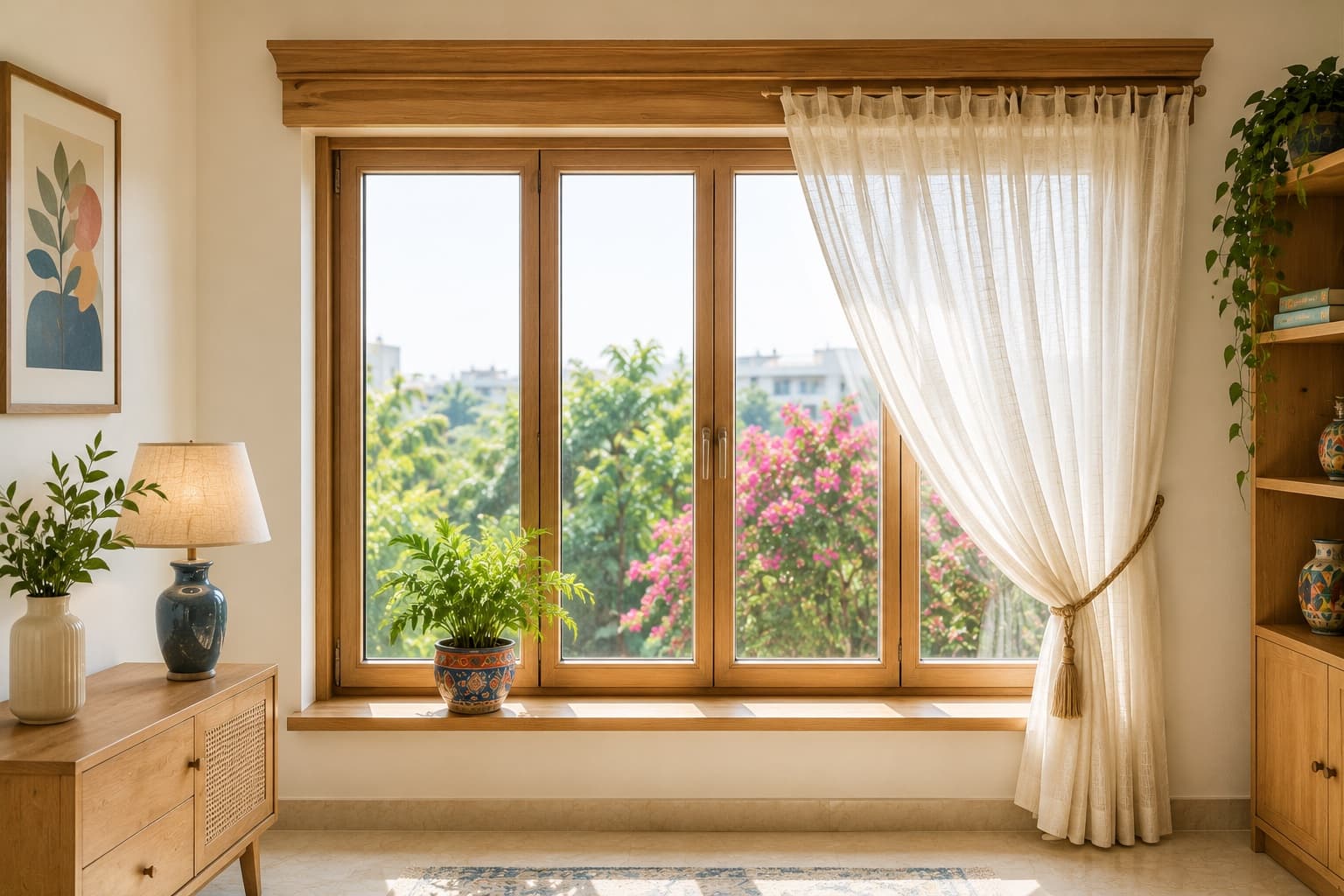 Classic Window Design with Cotton Curtains | Interior Design Idea by IndecSpace