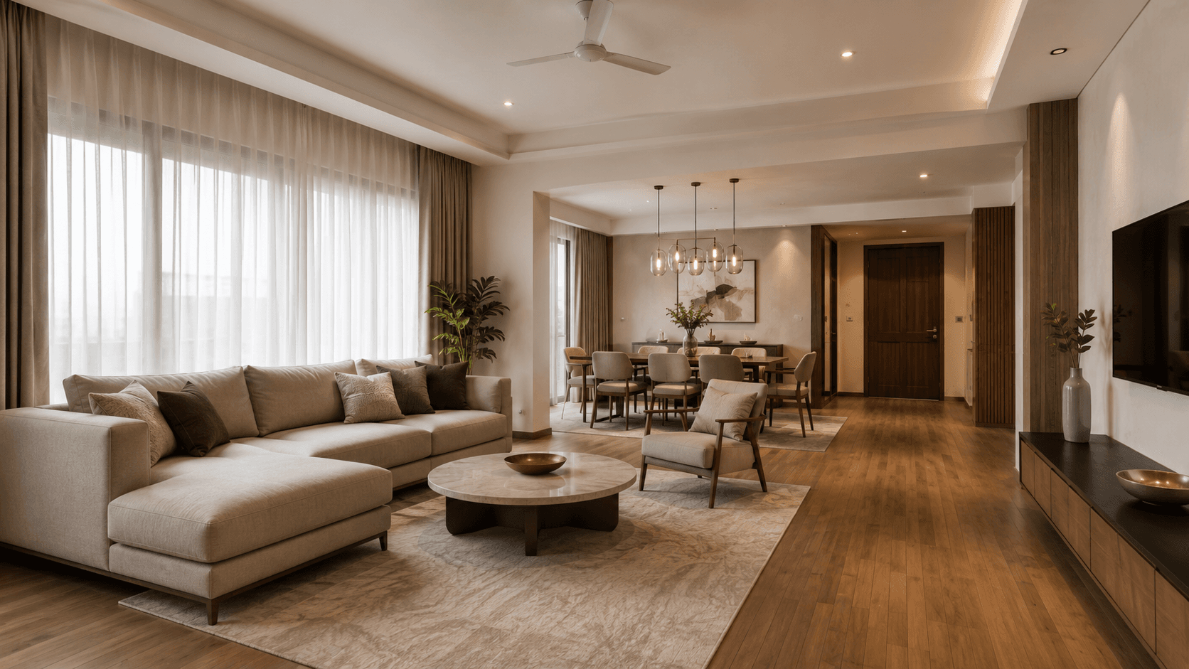 Full home interior living and dining space design Delhi NCR by IndecSpace