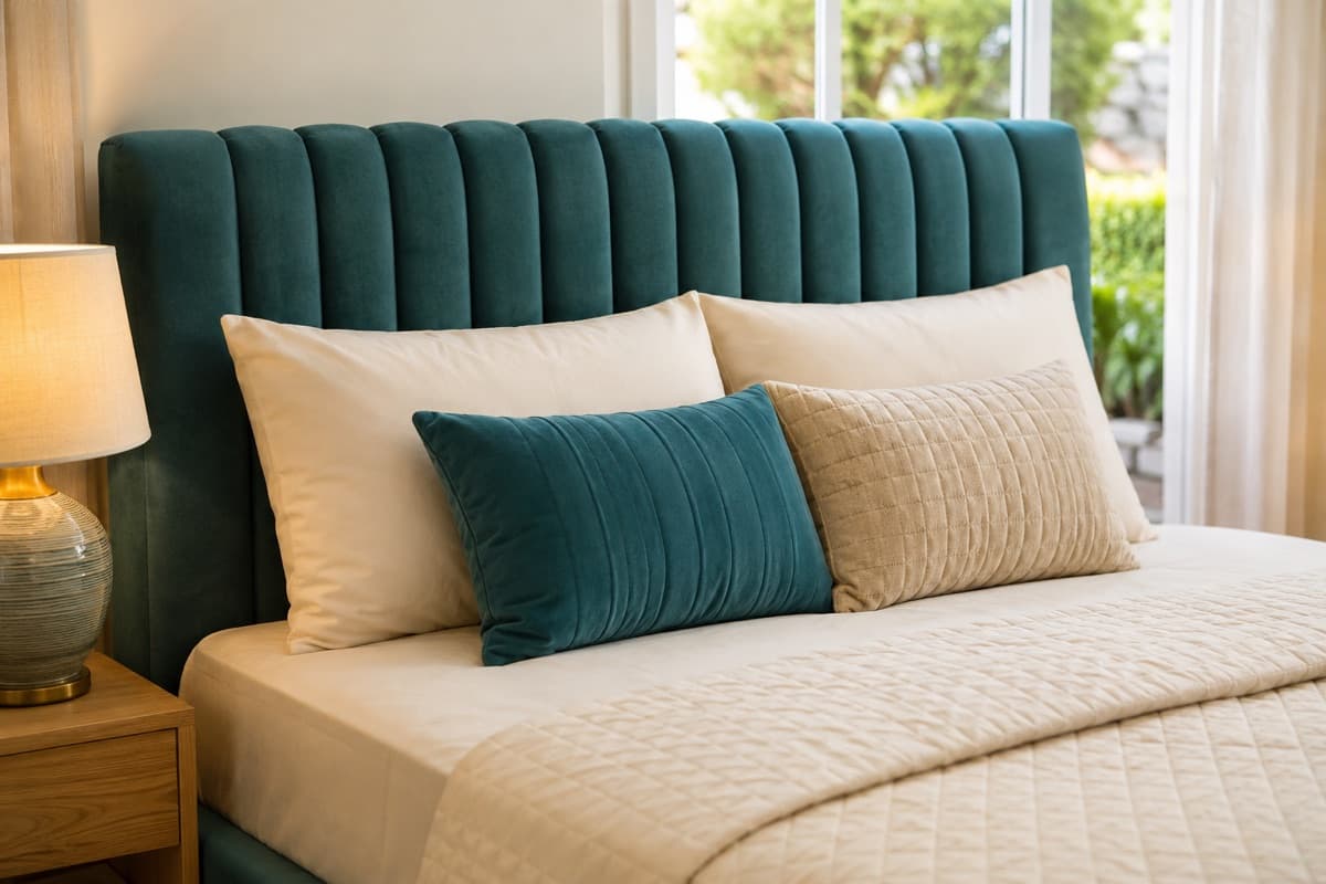 Bed furniture with upholstered headboard by IndecSpace