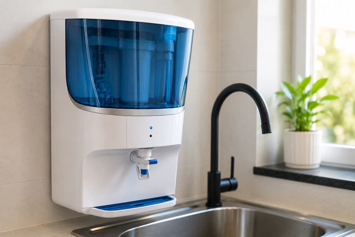 Water purifier appliance near a kitchen sink by IndecSpace