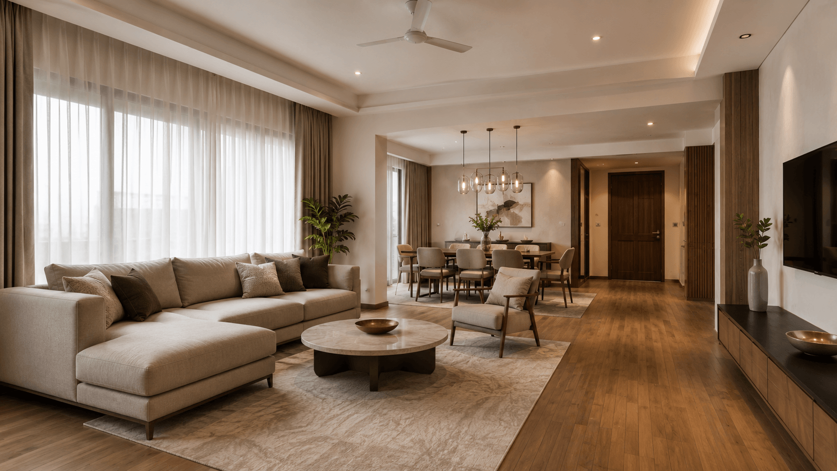 Full home interior living and dining space design Delhi NCR by IndecSpace