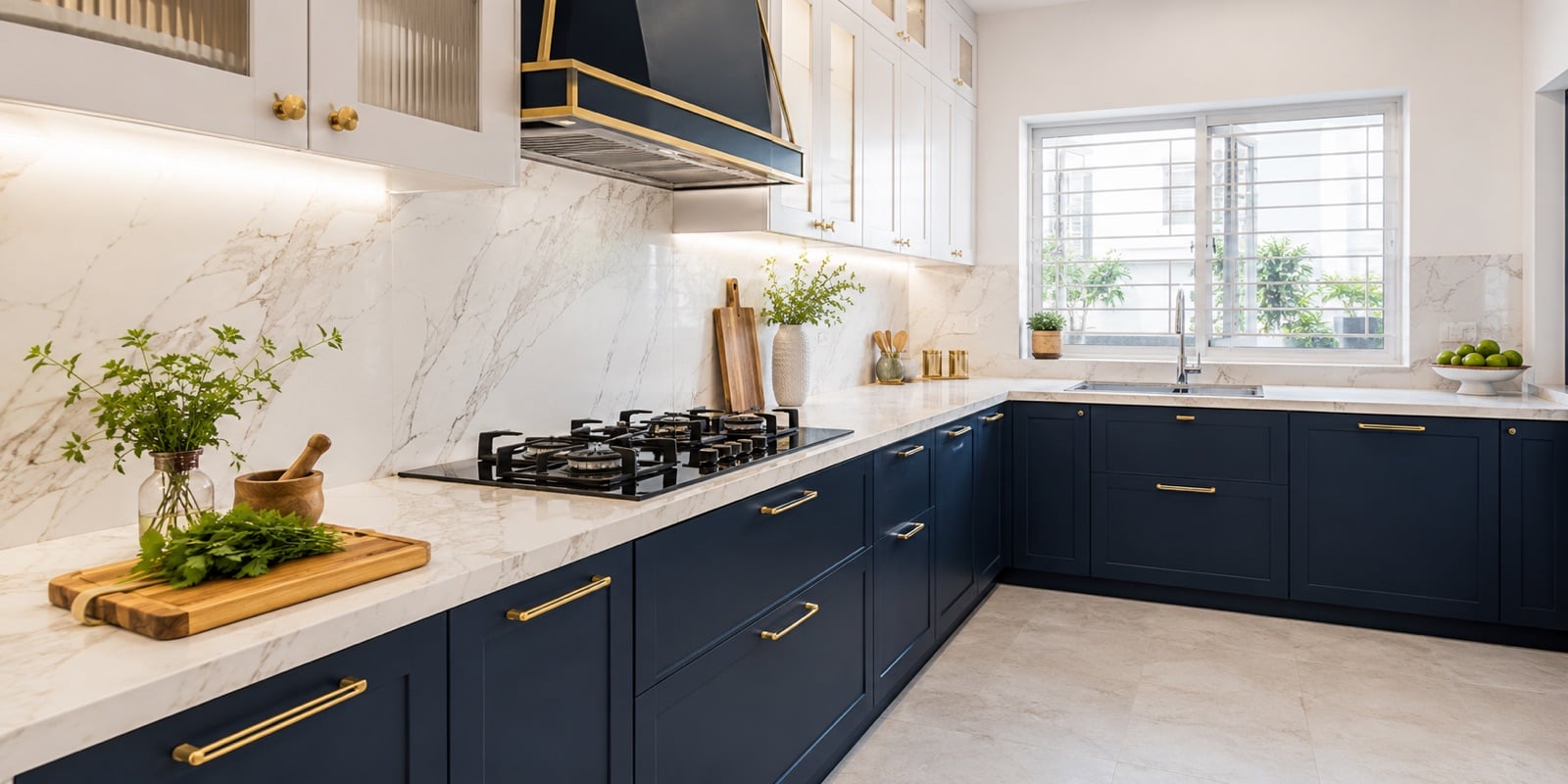 Modular kitchen island with open drawer storage Delhi NCR by IndecSpace