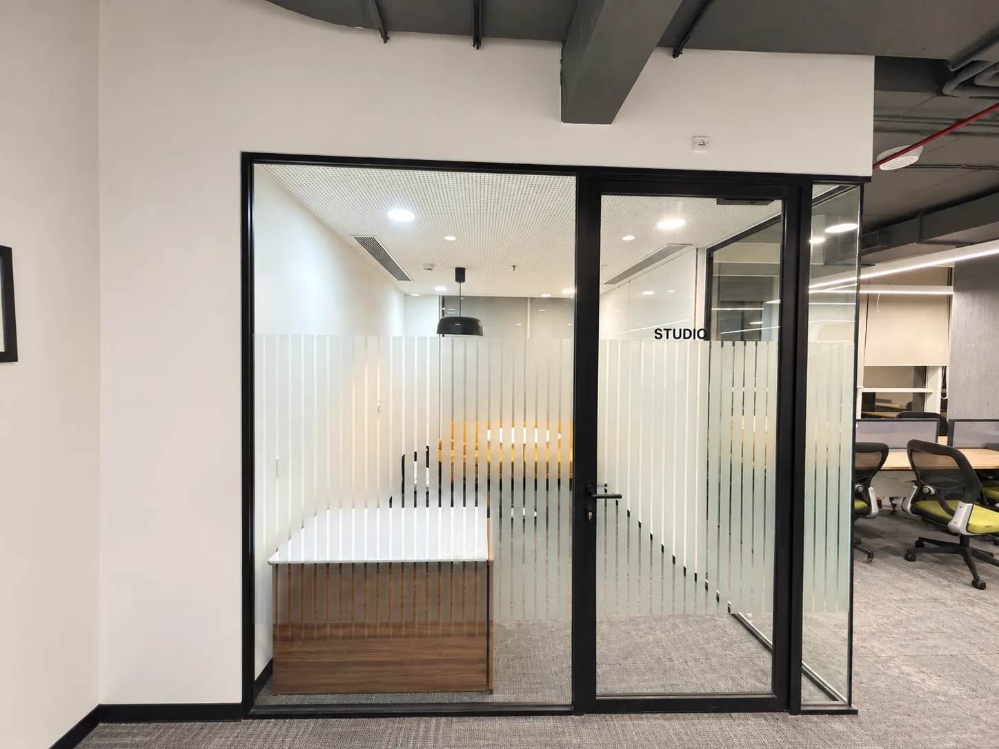Office Glass Partition Cabin with Frosted Film by IndecSpace