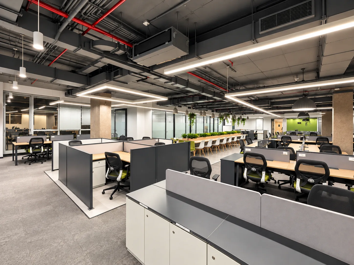 Open Office Floor Plate with Exposed Ceiling Services by IndecSpace