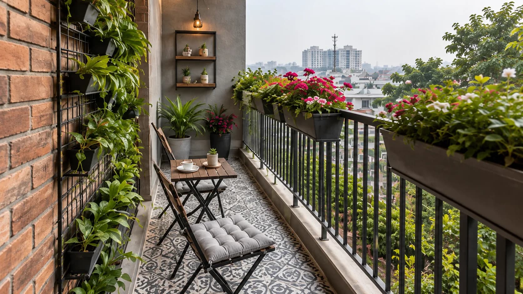 Biophilic Balcony with a Vertical Garden and Bistro Seating | Interior Design Idea by IndecSpace