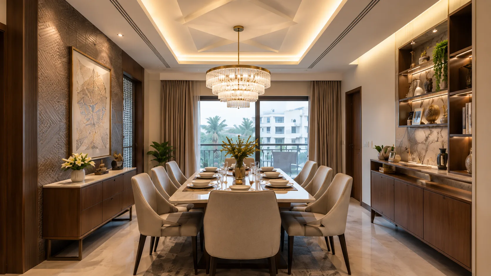 Contemporary Geometric Gypsum Ceiling with Recessed Diamond Panels | Interior Design Idea by IndecSpace