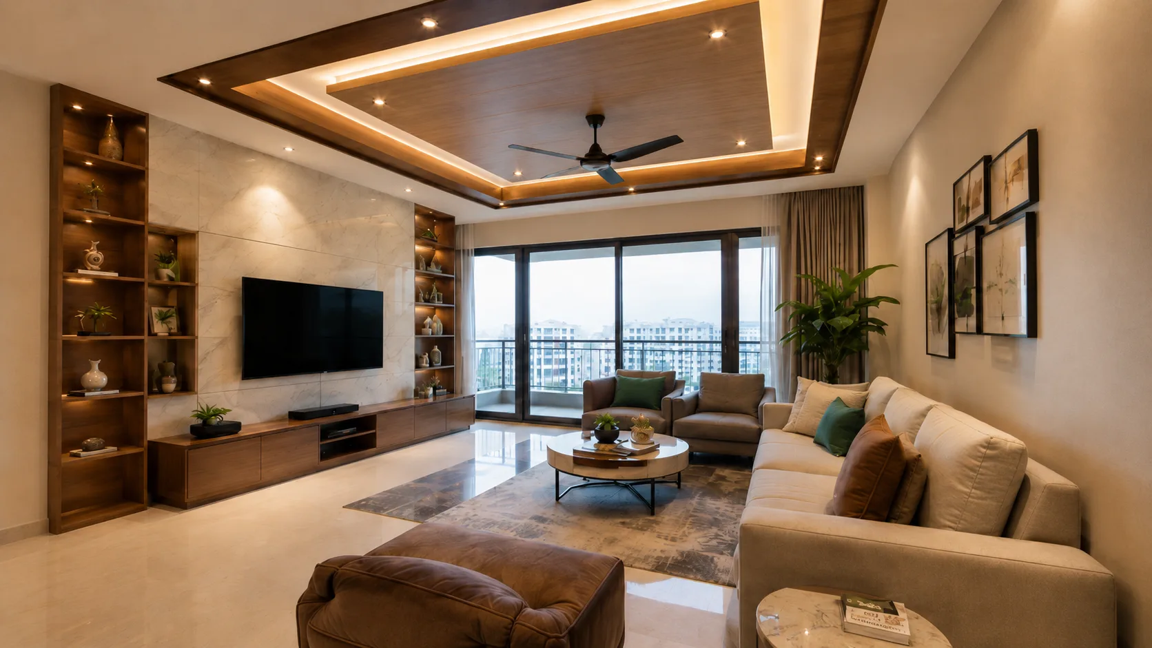 Contemporary Wood and Gypsum Ceiling with a Layered Rectangular Frame | Interior Design Idea by IndecSpace