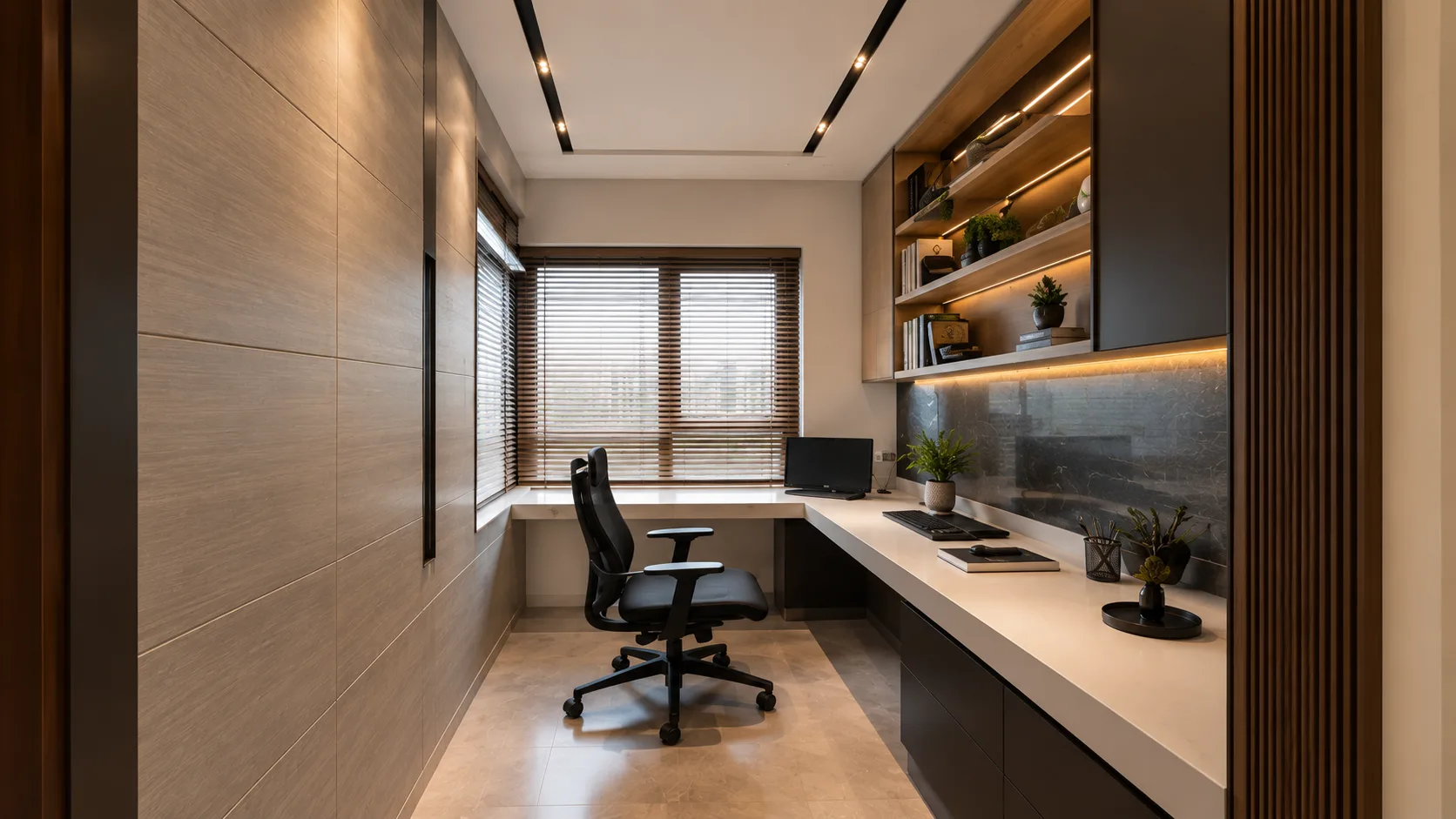 Minimalist Gypsum Ceiling with Twin Linear Recessed Light Channels | Interior Design Idea by IndecSpace