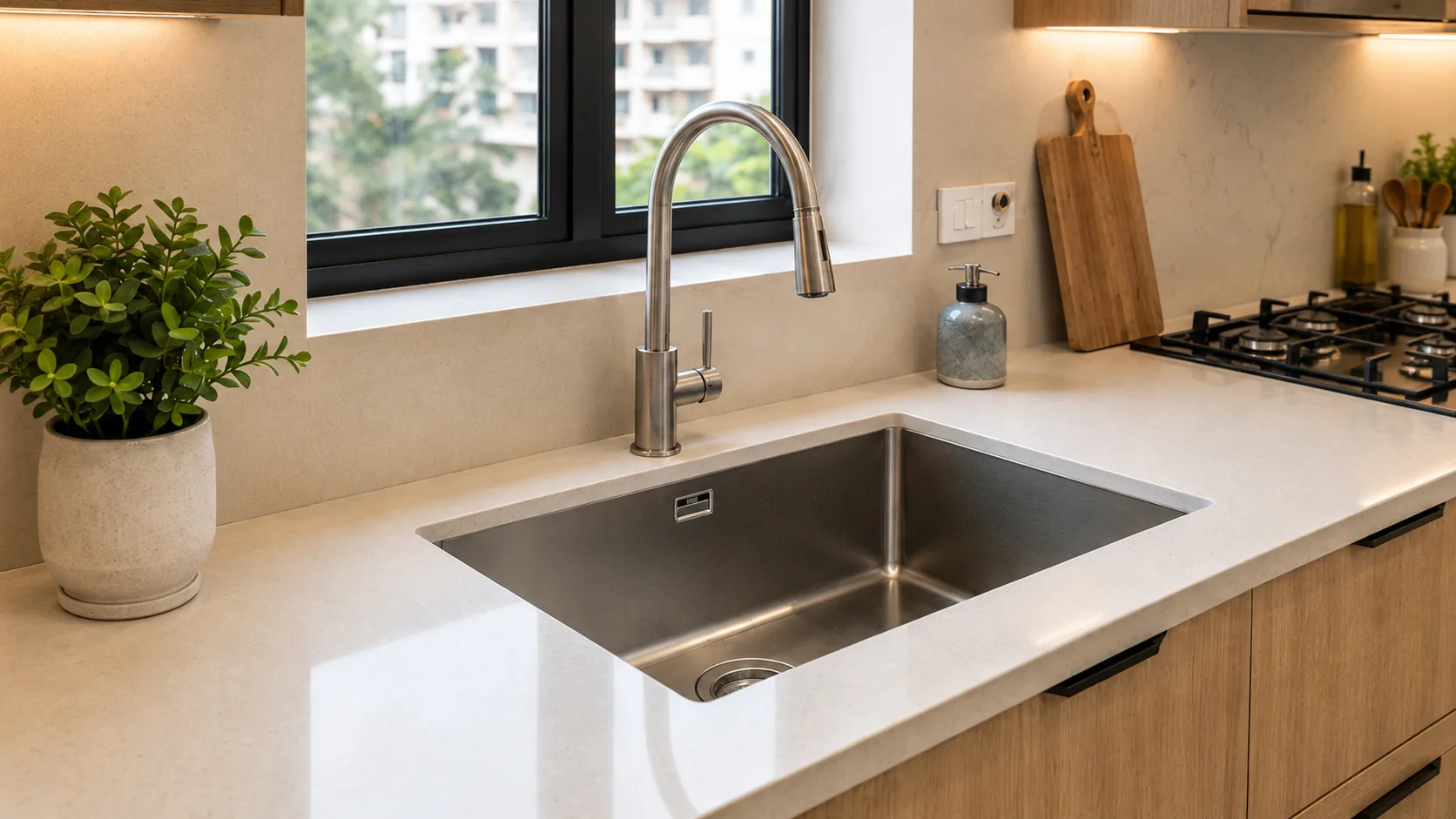 Stainless Steel Undermount Single Bowl Sink with a Pull-Down Faucet | Interior Design Idea by IndecSpace