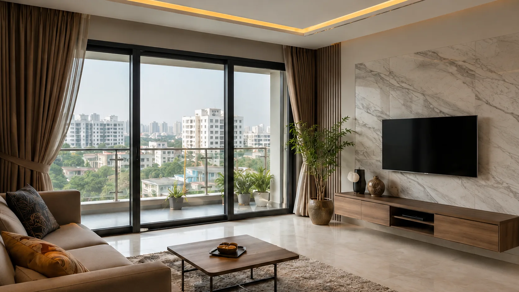 Modern Black Aluminium Sliding Balcony Window with Full-Height Glass | Interior Design Idea by IndecSpace
