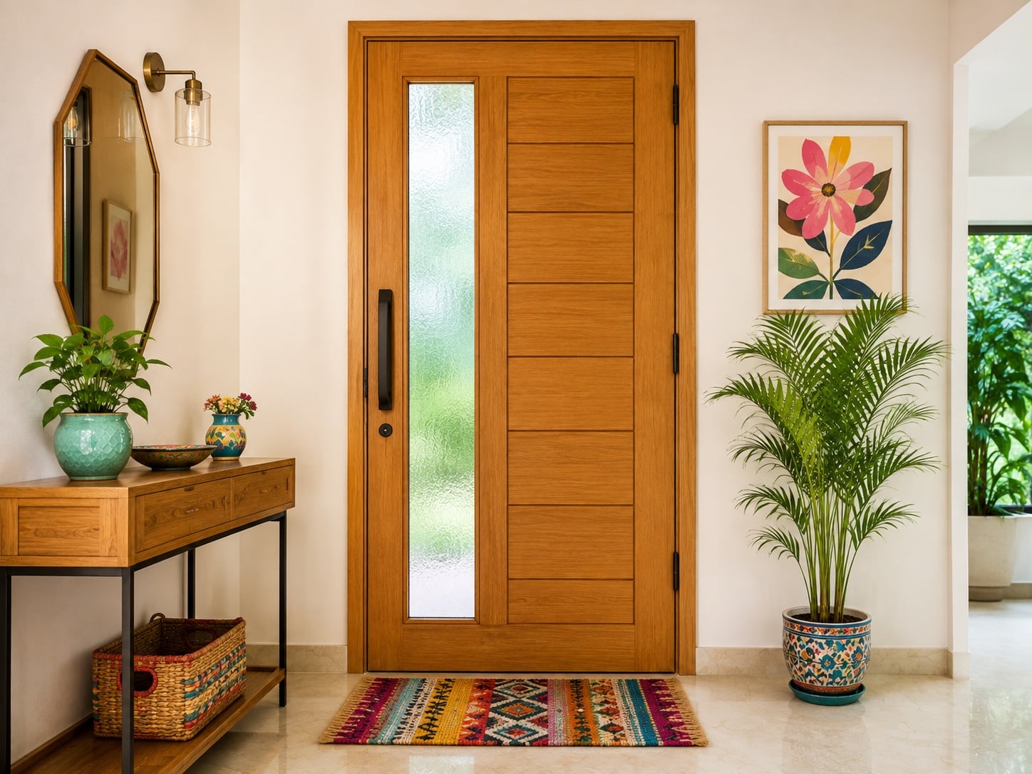 Contemporary Main Entrance Door in Fumed Oak with a Brass Inlay | Interior Design Idea by IndecSpace
