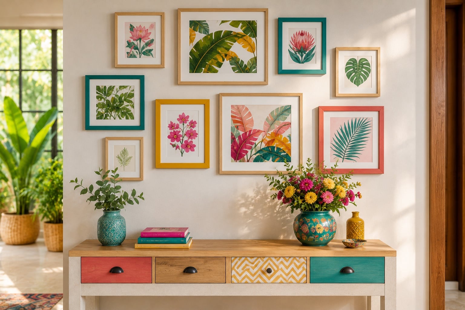 Contemporary Gallery Wall with Mixed Indian Art Frames | Interior Design Idea by IndecSpace